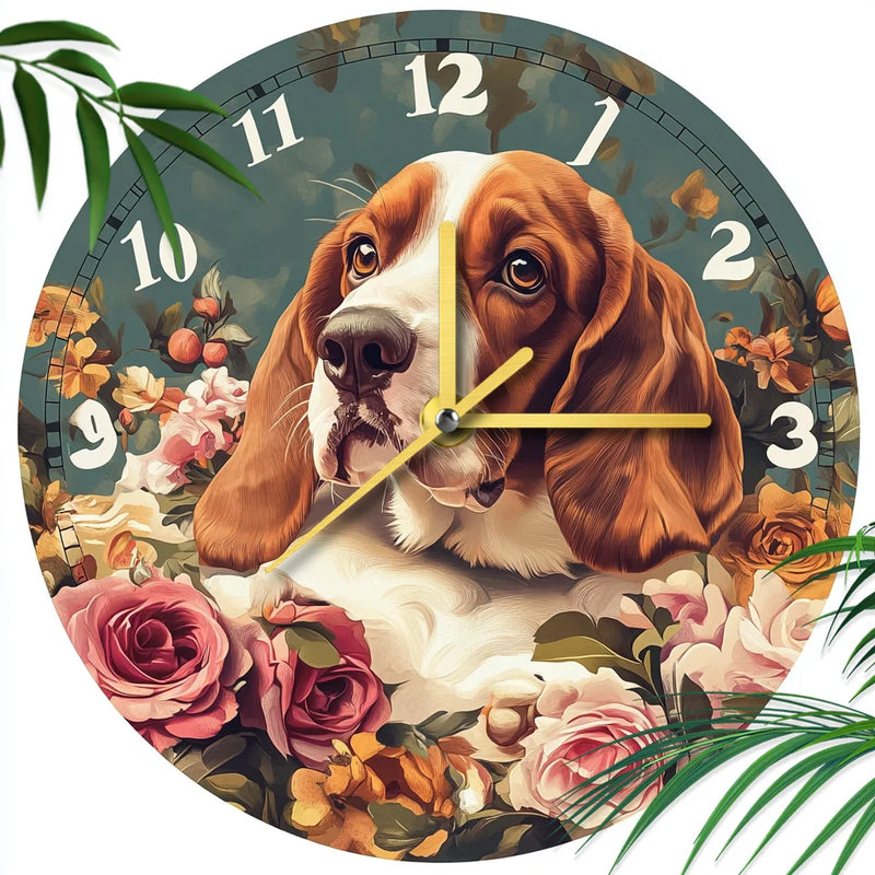 Basset Hound Pet Clock - Custom Aluminum Alloy Wall & Tabletop Décor | 2D HD Textured Printing