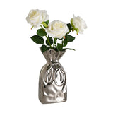 Light luxury silver pleated vase ceramic living room porch wine cabinet dried flower arrangement decoration ornaments