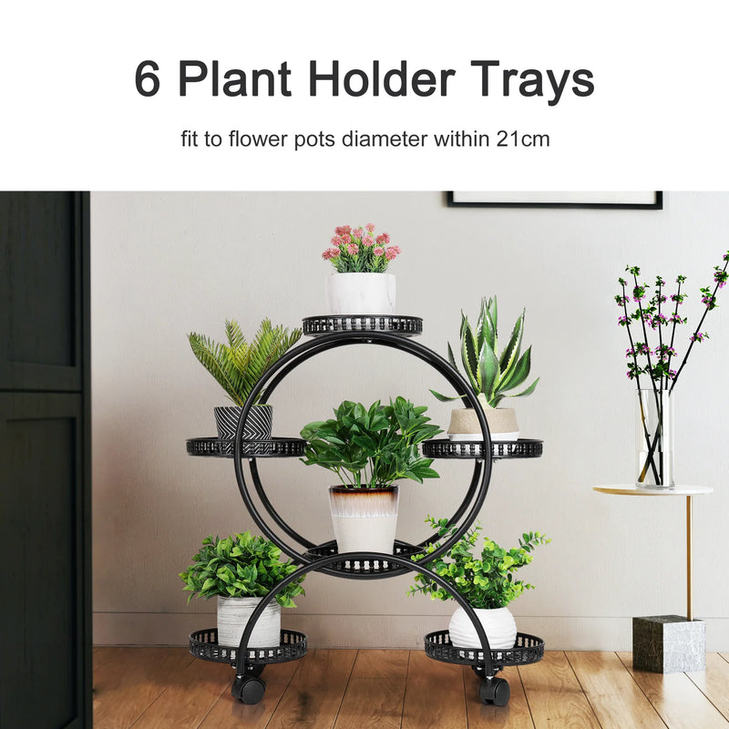 Rolling Metal Plant Stand Rack Indoor Outdoor Flower Pot Shelf Holder with Wheels for Patio Garden Living Room