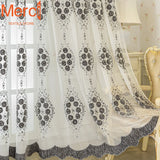 European High-end Beaded  Window Screen White Gauze Black Embroidery Curtains for Living Dining Room Bedroom Tulle Custom