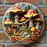 Silent Aluminum Wall Clock With Mushroom Forest Design - Perfect For Living Room Decor, Mother'S Day & Summer Vacation