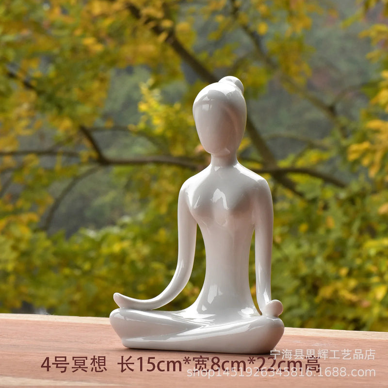 12 Styles Abstract Art Ceramic Yoga Poses Figurine Porcelain Lady Figure Statue Home Yoga Studio Decor Ornament