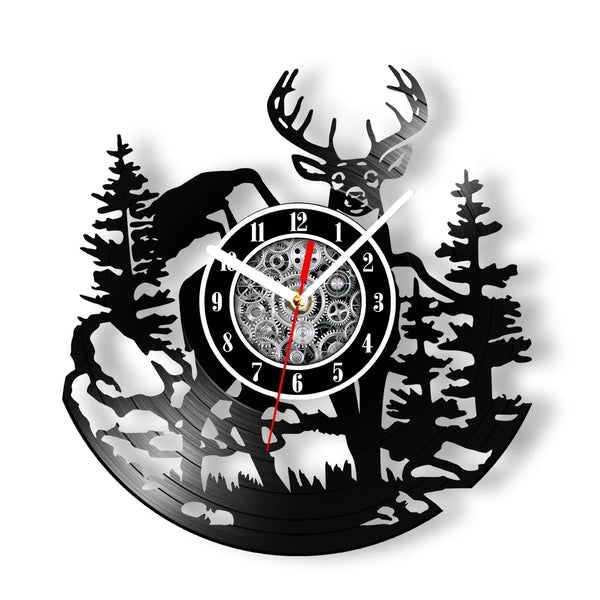 Animal Nature Deer Vinyl Record Wall Clock Man Cave Room Decor Wildlife Big Horn Elk Deer Antler Wall Art Retro Handicraft Clock