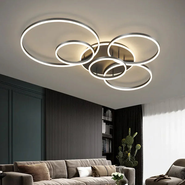 Nordic 5 Ring Led Ceiling Chandelier Dimmable for Dining Living Room Hall Bedroom Pendant Lights Home Decor Design Luminaires