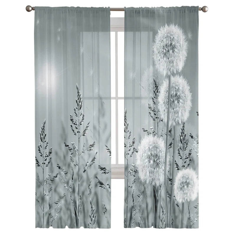 Dandelion Under The Dark Light Sheer Tulle Window Curtains for Living Room Bedroom Kitchen Veiling Curtain Home Decoration